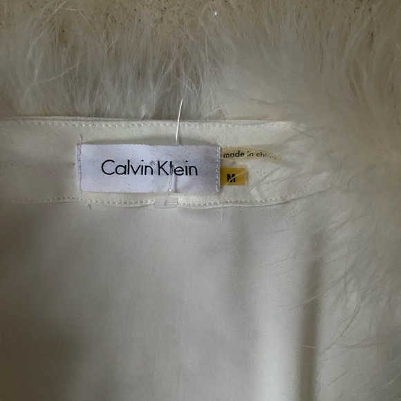 NWT Calvin Klein Marabou Feather Trimmed White Jacket Medium - Picture 3 of 8